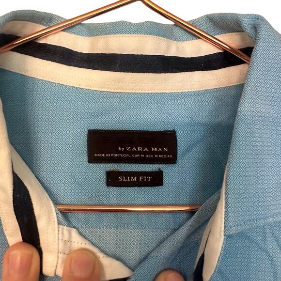Zara Man Blue Slim Fit Button Down Shirt - Medium - Picture 4 of 5